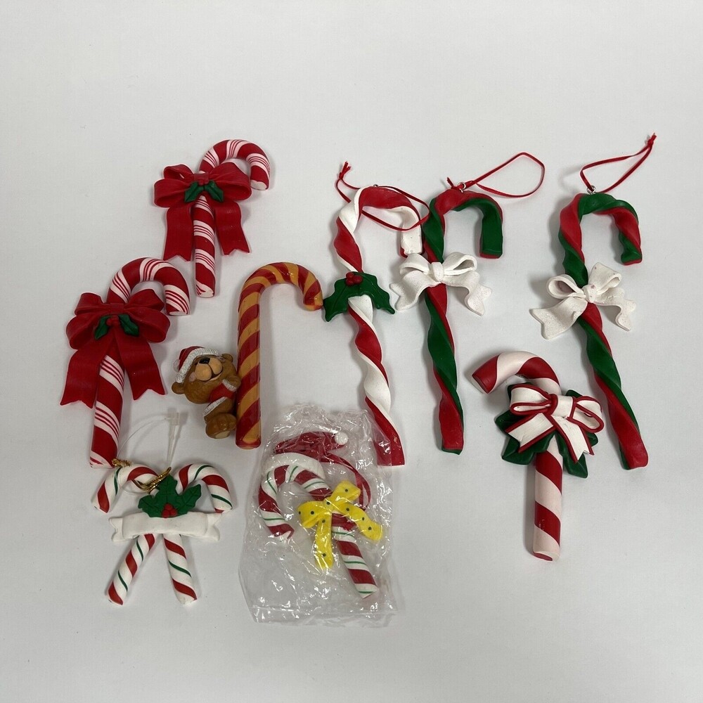 Candy Cane Christmas Tree Ornaments Red White Green Lot of‎ 9
